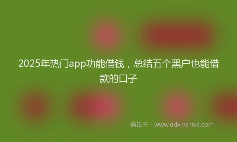 2025年热门app功能借钱，总结五个黑户也能借款的口子