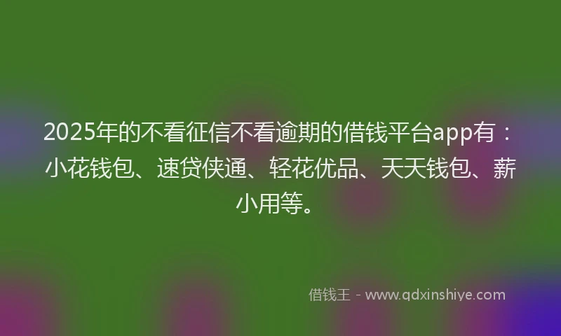 2025年的不看征信不看逾期的借钱平台app有：小花钱包、速贷侠通、轻花优品、天天钱包、薪小用等。