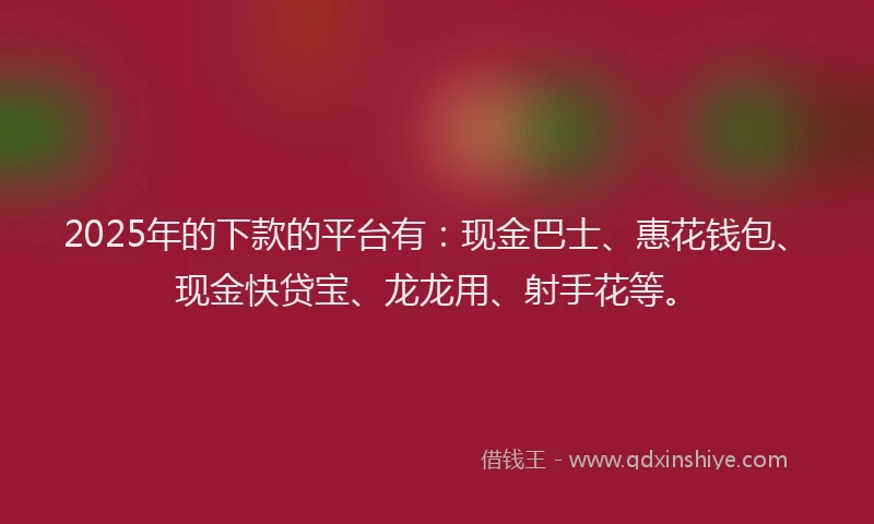2025年的下款的平台有：现金巴士、惠花钱包、现金快贷宝、龙龙用、射手花等。