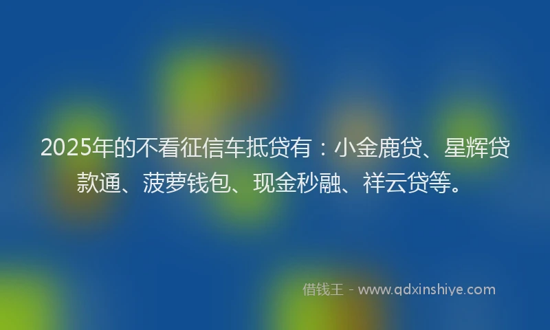 2025年的不看征信车抵贷有：小金鹿贷、星辉贷款通、菠萝钱包、现金秒融、祥云贷等。