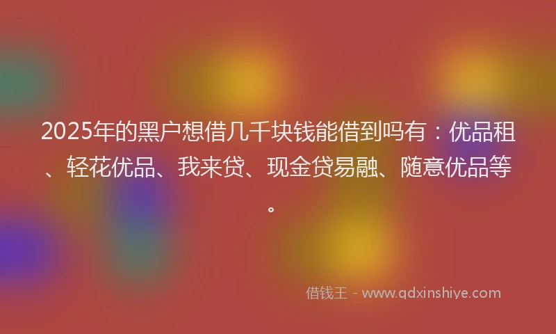 2025年的黑户想借几千块钱能借到吗有：优品租、轻花优品、我来贷、现金贷易融、随意优品等。