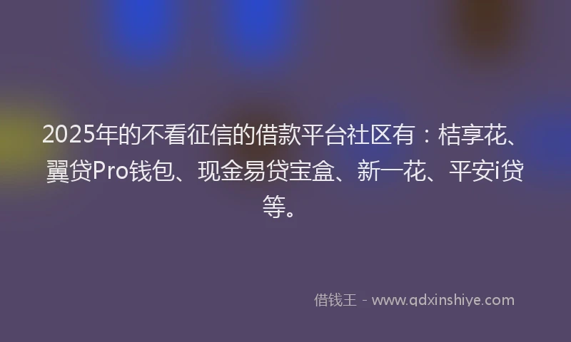 2025年的不看征信的借款平台社区有：桔享花、翼贷Pro钱包、现金易贷宝盒、新一花、平安i贷等。