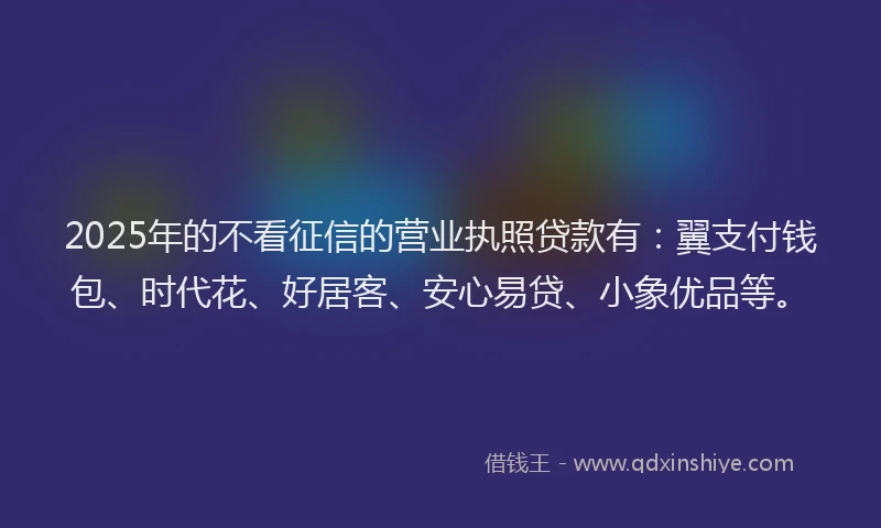 2025年的不看征信的营业执照贷款有：翼支付钱包、时代花、好居客、安心易贷、小象优品等。