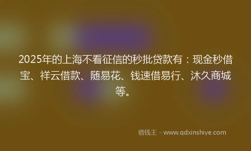2025年的上海不看征信的秒批贷款有：现金秒借宝、祥云借款、随易花、钱速借易行、沐久商城等。