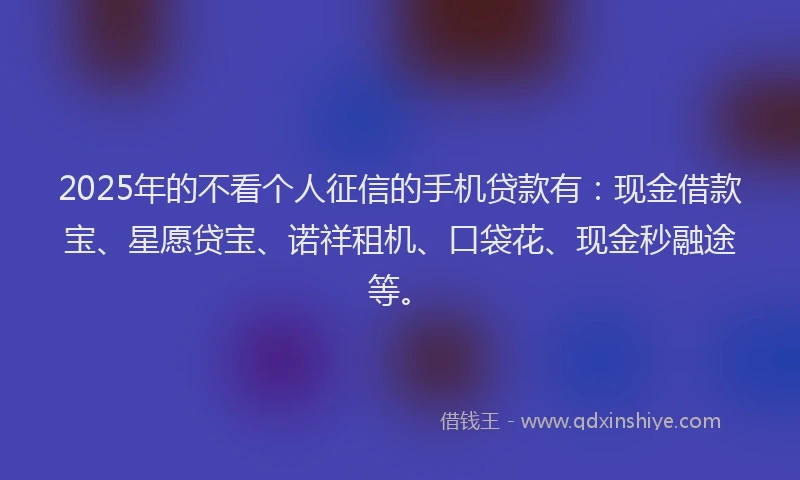 2025年的不看个人征信的手机贷款有：现金借款宝、星愿贷宝、诺祥租机、口袋花、现金秒融途等。