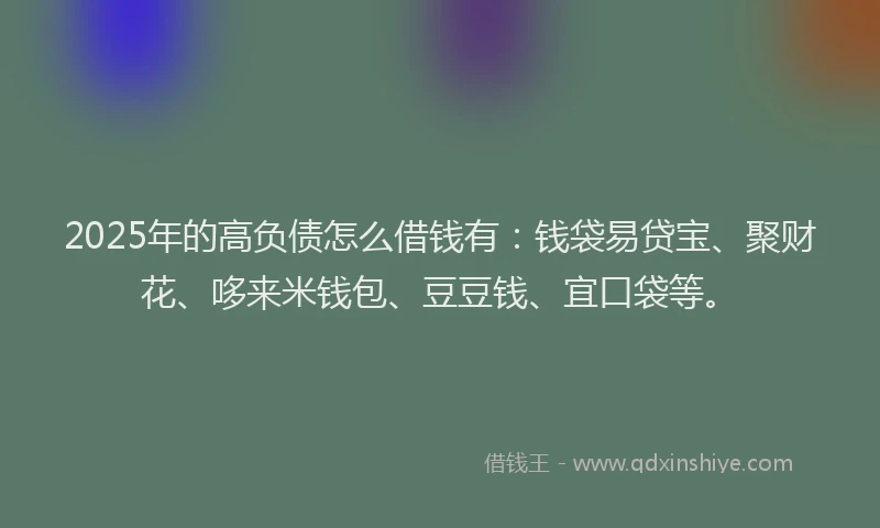 2025年的高负债怎么借钱有：钱袋易贷宝、聚财花、哆来米钱包、豆豆钱、宜口袋等。