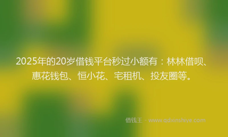 2025年的20岁借钱平台秒过小额有：林林借呗、惠花钱包、恒小花、宅租机、投友圈等。