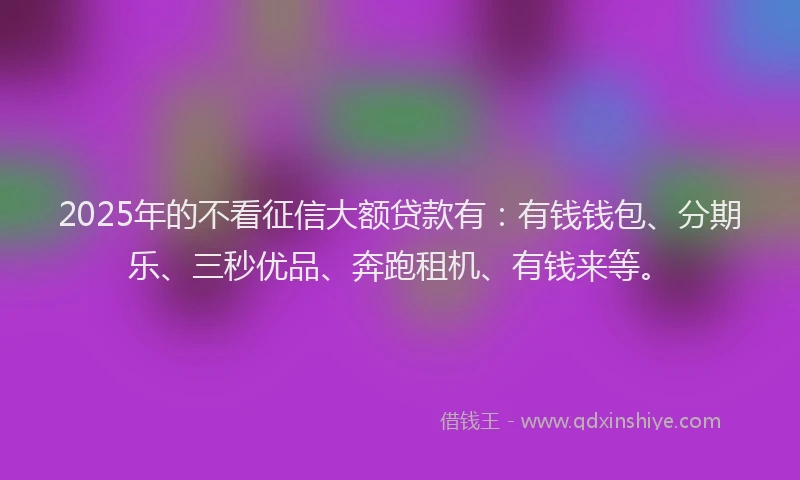 2025年的不看征信大额贷款有：有钱钱包、分期乐、三秒优品、奔跑租机、有钱来等。
