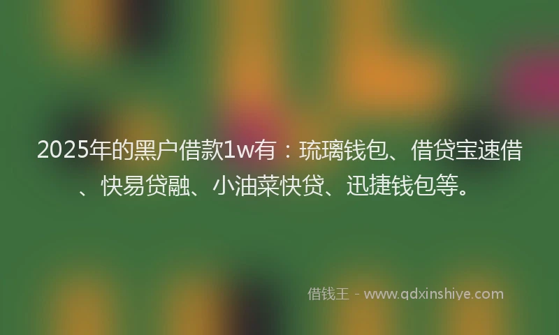 2025年的黑户借款1w有：琉璃钱包、借贷宝速借、快易贷融、小油菜快贷、迅捷钱包等。