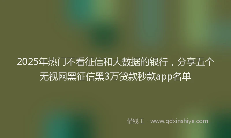 2025年热门不看征信和大数据的银行，分享五个无视网黑征信黑3万贷款秒款app名单