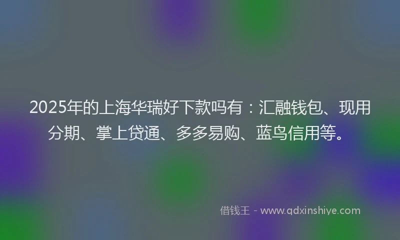 2025年的上海华瑞好下款吗有:汇融钱包、现用分期、掌上贷通、多多易购、蓝鸟信用等。