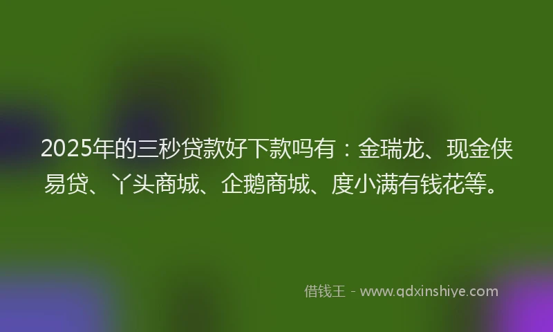 2025年的三秒贷款好下款吗有:金瑞龙、现金侠易贷、丫头商城、企鹅商城、度小满有钱花等。