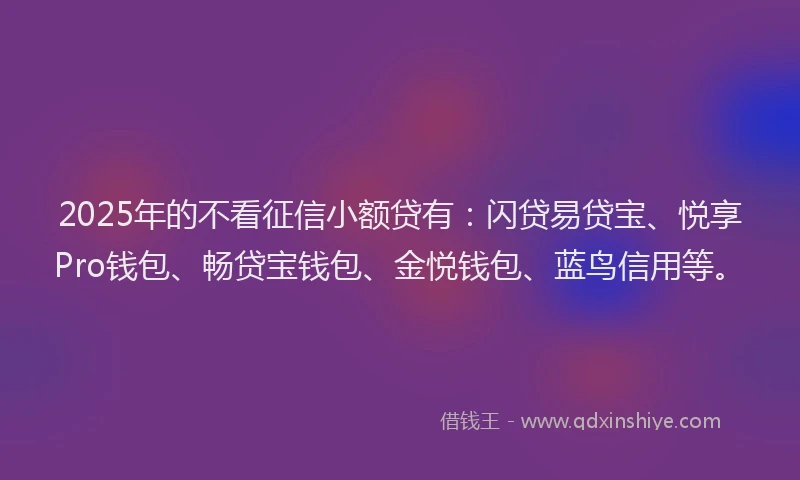 2025年的不看征信小额贷有:闪贷易贷宝、悦享Pro钱包、畅贷宝钱包、金悦钱包、蓝鸟信用等。