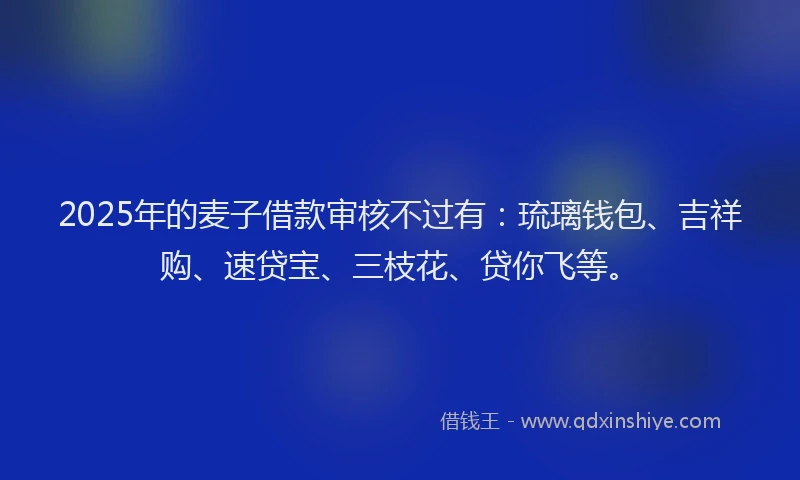 2025年的麦子借款审核不过有：琉璃钱包、吉祥购、速贷宝、三枝花、贷你飞等。