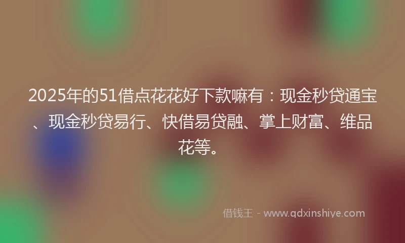 2025年的51借点花花好下款嘛有：现金秒贷通宝、现金秒贷易行、快借易贷融、掌上财富、维品花等。