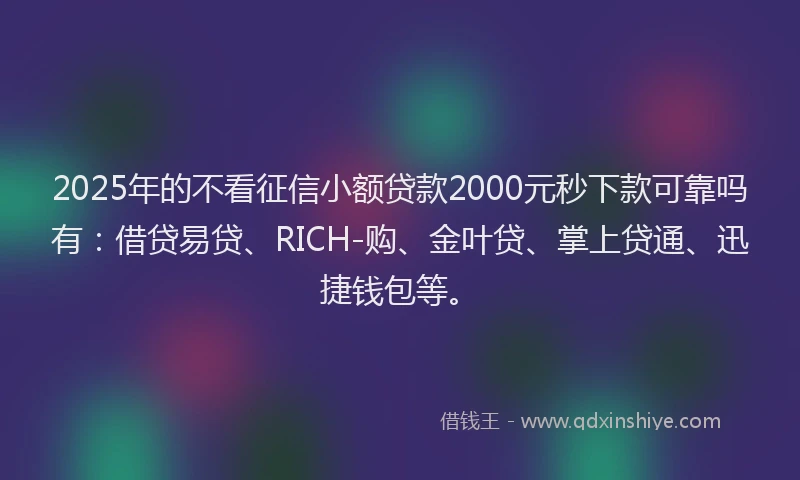 2025年的不看征信小额贷款2000元秒下款可靠吗有：借贷易贷、RICH-购、金叶贷、掌上贷通、迅捷钱包等。