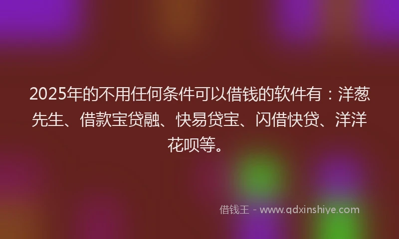 2025年的不用任何条件可以借钱的软件有:洋葱先生、借款宝贷融、快易贷宝、闪借快贷、洋洋花呗等。