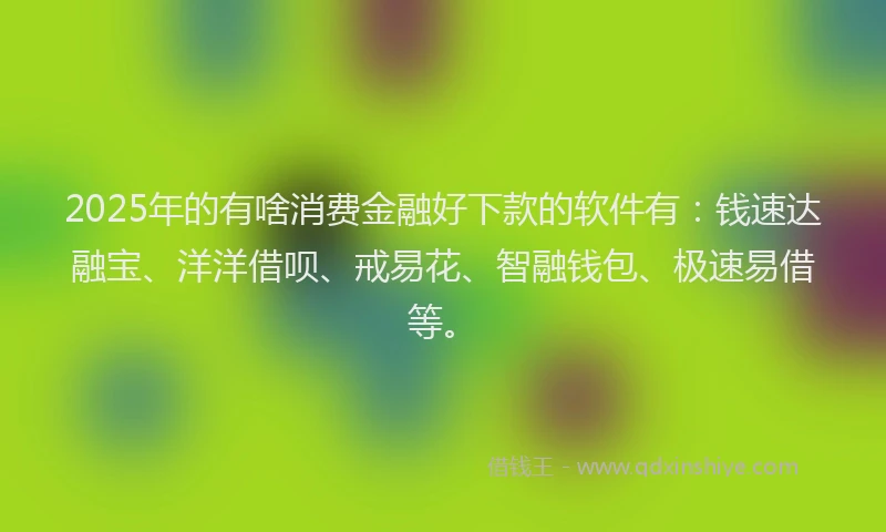 2025年的有啥消费金融好下款的软件有：钱速达融宝、洋洋借呗、戒易花、智融钱包、极速易借等。