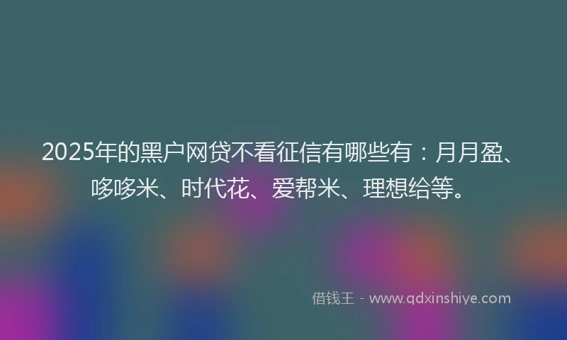 2025年的黑户网贷不看征信有哪些有：月月盈、哆哆米、时代花、爱帮米、理想给等。