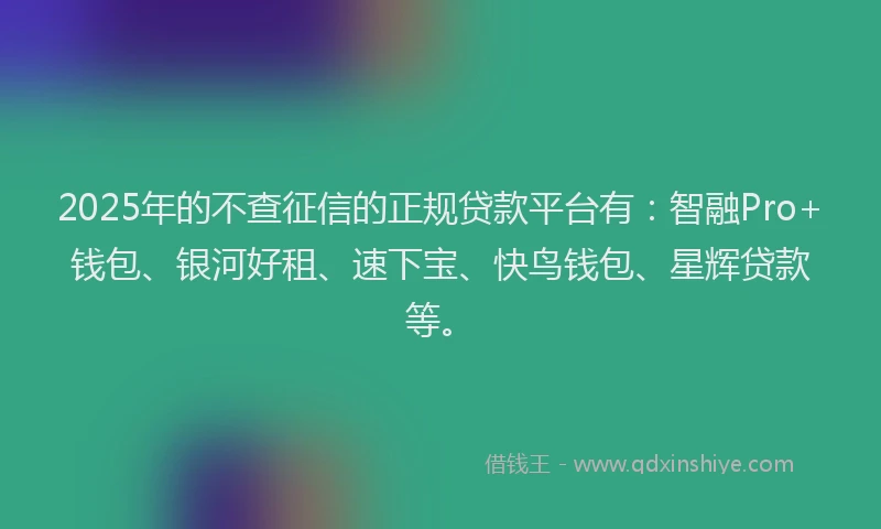 2025年的不查征信的正规贷款平台有：智融Pro+钱包、银河好租、速下宝、快鸟钱包、星辉贷款等。