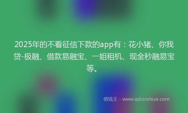 2025年的不看征信下款的app有：花小猪、你我贷-极融、借款易融宝、一姐租机、现金秒融易宝等。