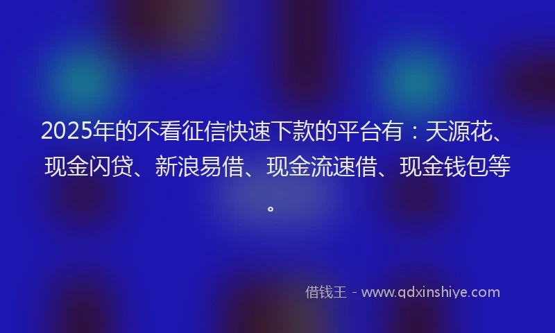 2025年的不看征信快速下款的平台有：天源花、现金闪贷、新浪易借、现金流速借、现金钱包等。