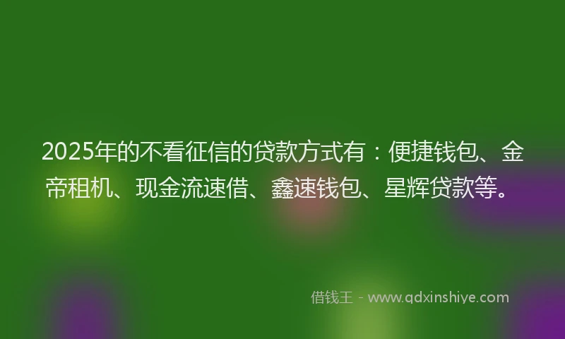 2025年的不看征信的贷款方式有:便捷钱包、金帝租机、现金流速借、鑫速钱包、星辉贷款等。