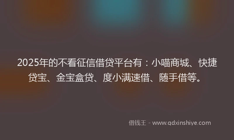 2025年的不看征信借贷平台有：小喵商城、快捷贷宝、金宝盒贷、度小满速借、随手借等。