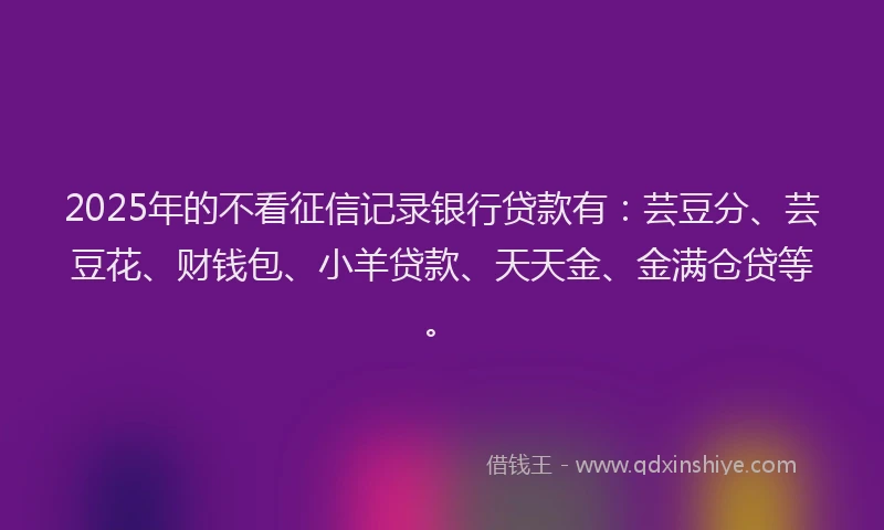 2025年的不看征信记录银行贷款有：芸豆分、芸豆花、财钱包、小羊贷款、天天金、金满仓贷等。