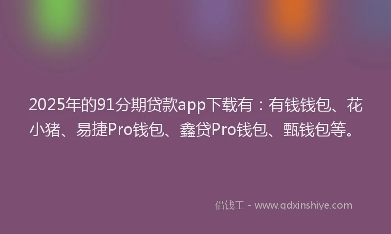 2025年的91分期贷款app下载有：有钱钱包、花小猪、易捷Pro钱包、鑫贷Pro钱包、甄钱包等。