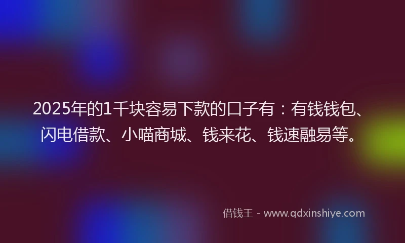 2025年的1千块容易下款的口子有：有钱钱包、闪电借款、小喵商城、钱来花、钱速融易等。