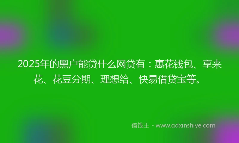 2025年的黑户能贷什么网贷有：惠花钱包、享来花、花豆分期、理想给、快易借贷宝等。