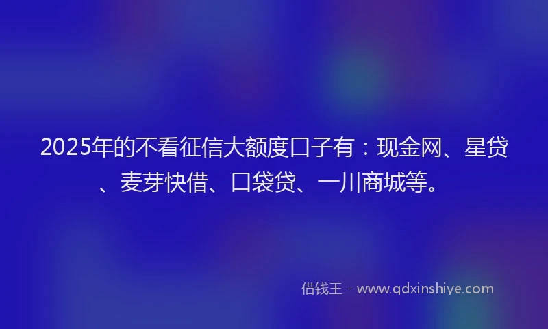 2025年的不看征信大额度口子有：现金网、星贷、麦芽快借、口袋贷、一川商城等。