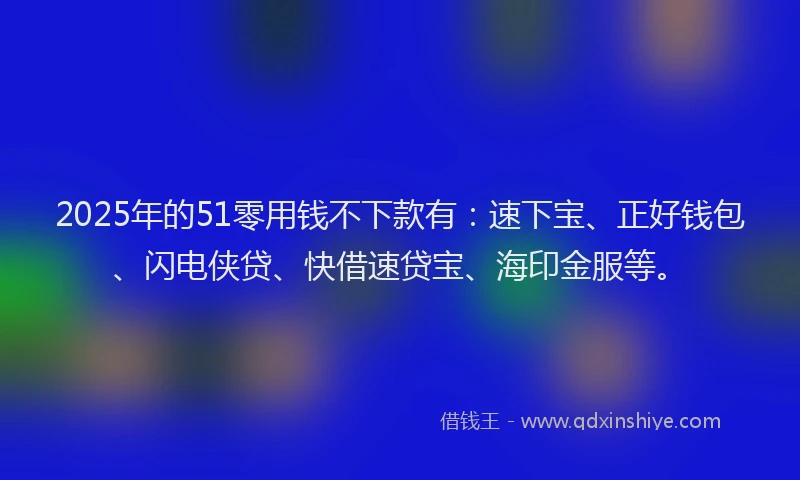 2025年的51零用钱不下款有：速下宝、正好钱包、闪电侠贷、快借速贷宝、海印金服等。