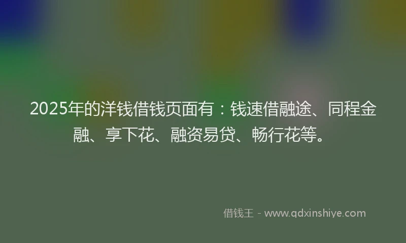 2025年的洋钱借钱页面有：钱速借融途、同程金融、享下花、融资易贷、畅行花等。
