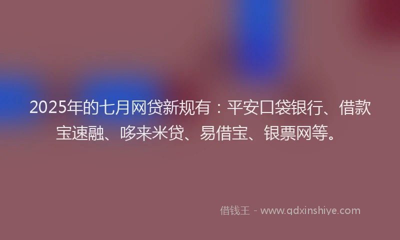 2025年的七月网贷新规有：平安口袋银行、借款宝速融、哆来米贷、易借宝、银票网等。