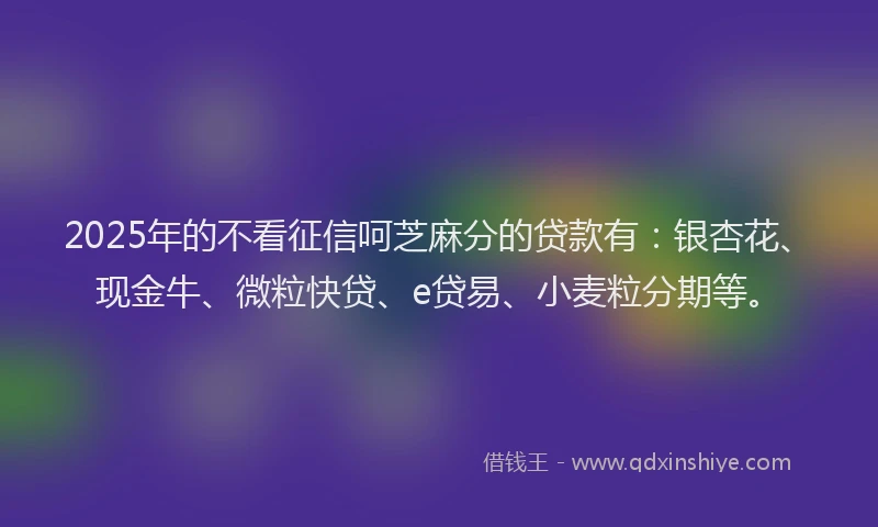 2025年的不看征信呵芝麻分的贷款有：银杏花、现金牛、微粒快贷、e贷易、小麦粒分期等。