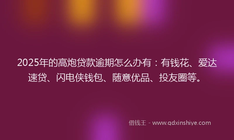 2025年的高炮贷款逾期怎么办有：有钱花、爱达速贷、闪电侠钱包、随意优品、投友圈等。
