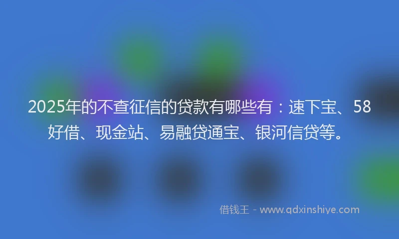 2025年的不查征信的贷款有哪些有：速下宝、58好借、现金站、易融贷通宝、银河信贷等。
