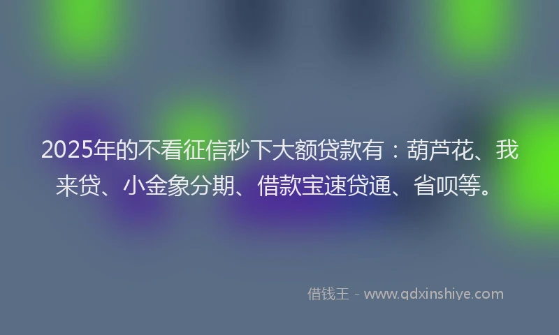2025年的不看征信秒下大额贷款有:葫芦花、我来贷、小金象分期、借款宝速贷通、省呗等。