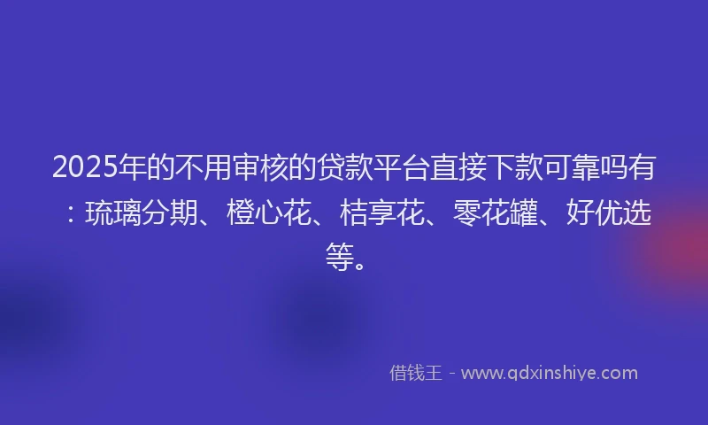 2025年的不用审核的贷款平台直接下款可靠吗有：琉璃分期、橙心花、桔享花、零花罐、好优选等。