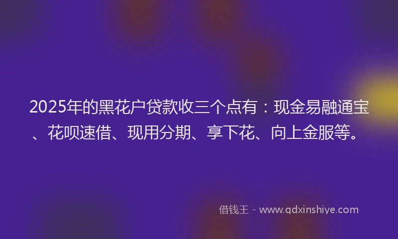 2025年的黑花户贷款收三个点有：现金易融通宝、花呗速借、现用分期、享下花、向上金服等。