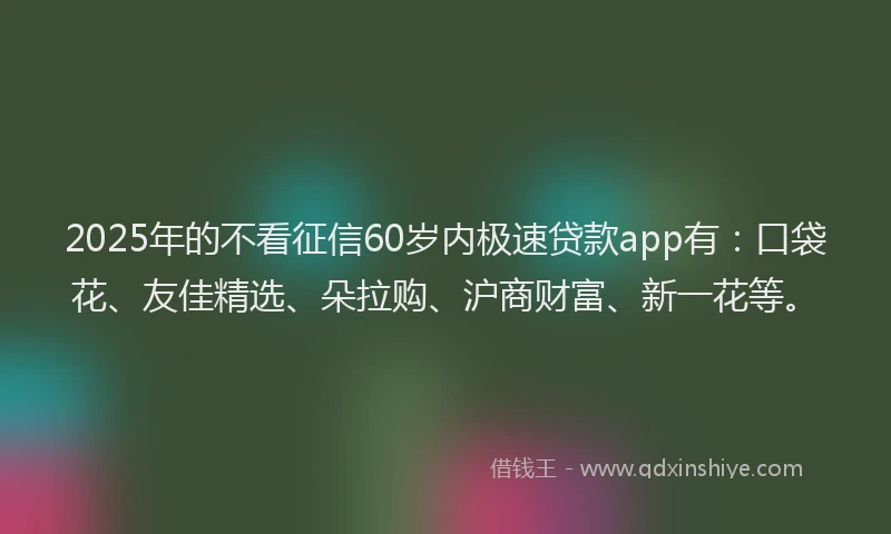 2025年的不看征信60岁内极速贷款app有：口袋花、友佳精选、朵拉购、沪商财富、新一花等。