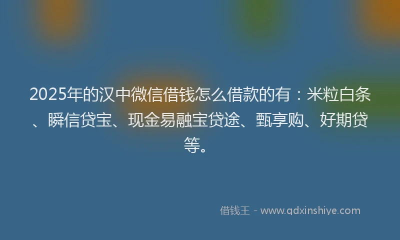 2025年的汉中微信借钱怎么借款的有：米粒白条、瞬信贷宝、现金易融宝贷途、甄享购、好期贷等。