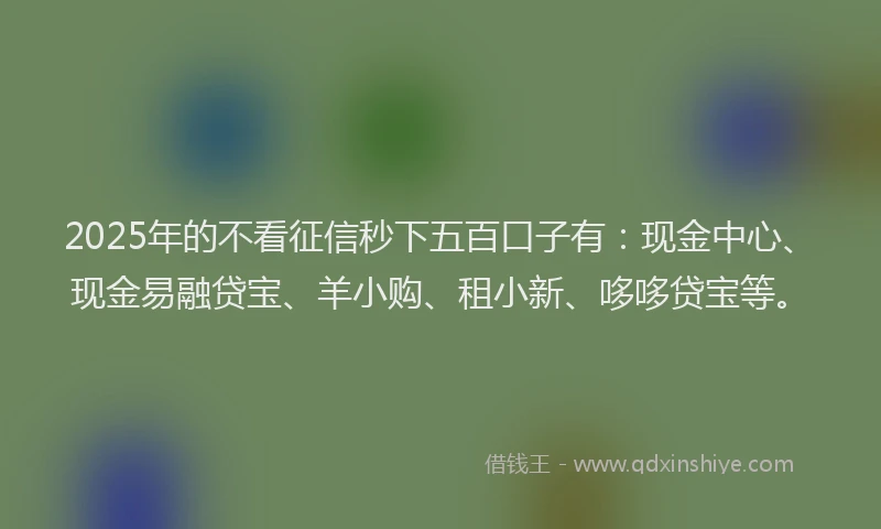 2025年的不看征信秒下五百口子有：现金中心、现金易融贷宝、羊小购、租小新、哆哆贷宝等。