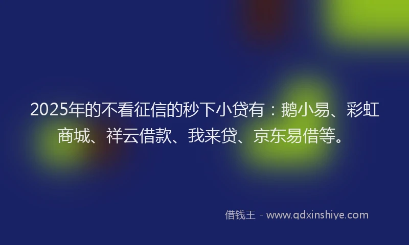 2025年的不看征信的秒下小贷有：鹅小易、彩虹商城、祥云借款、我来贷、京东易借等。