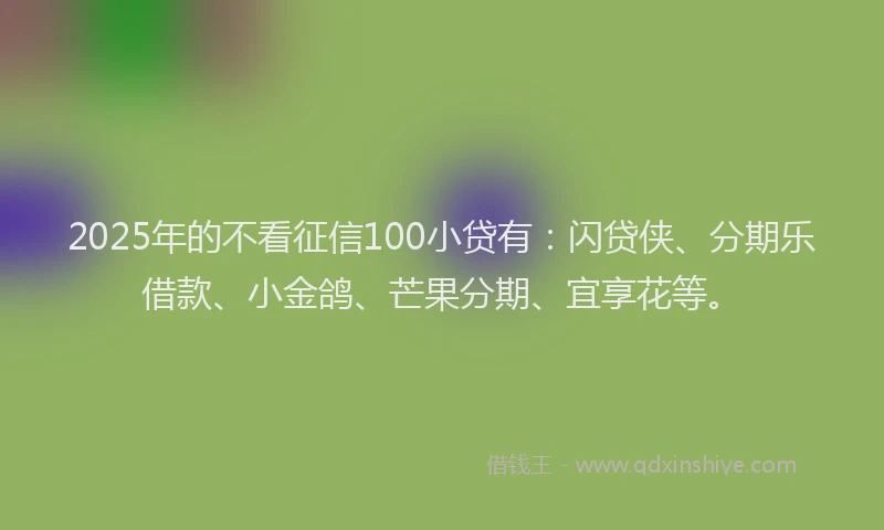 2025年的不看征信100小贷有：闪贷侠、分期乐借款、小金鸽、芒果分期、宜享花等。