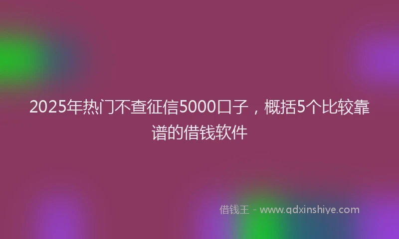 2025年热门不查征信5000口子，概括5个比较靠谱的借钱软件