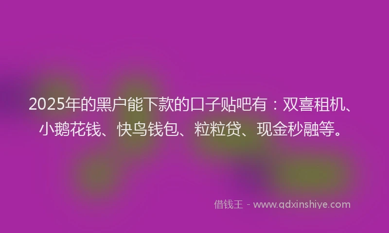 2025年的黑户能下款的口子贴吧有：双喜租机、小鹅花钱、快鸟钱包、粒粒贷、现金秒融等。