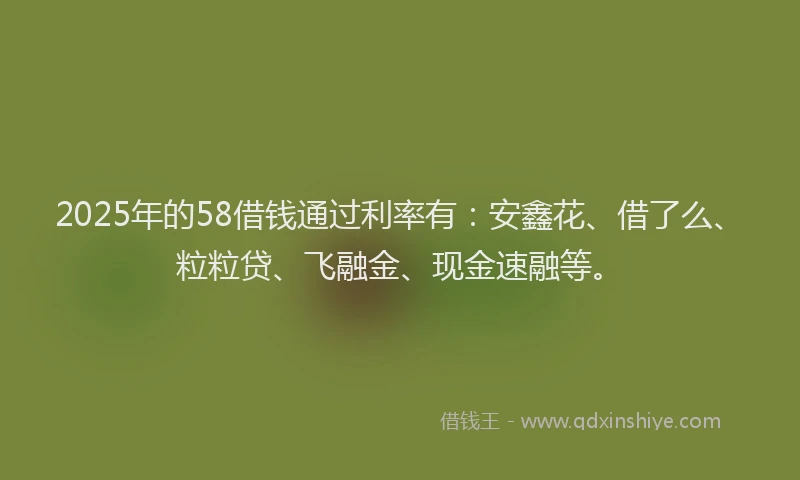 2025年的58借钱通过利率有：安鑫花、借了么、粒粒贷、飞融金、现金速融等。